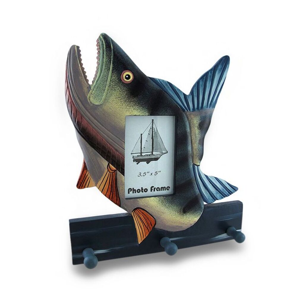 Colorful Wooden Bass Shaped Decorative Hanging Photo Frame and Wall Hooks